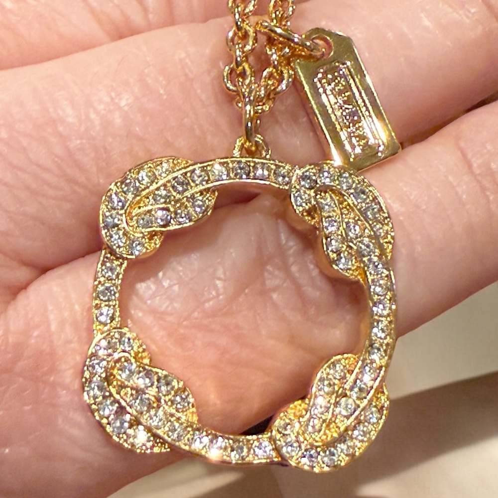 Coach CZ Quadrafoil Gold Tone Necklace NWOT - Picture 8 of 8